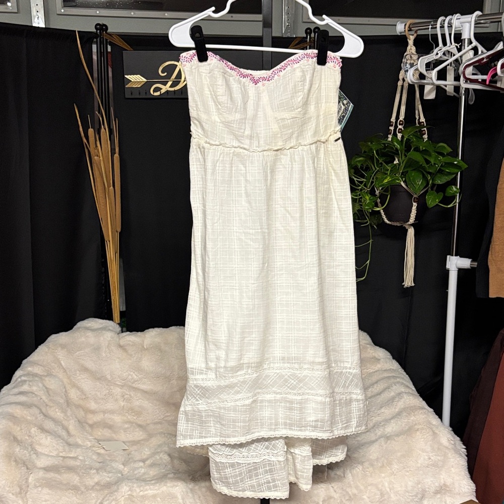 Roxy White Strapless Dress with Pink Accents
